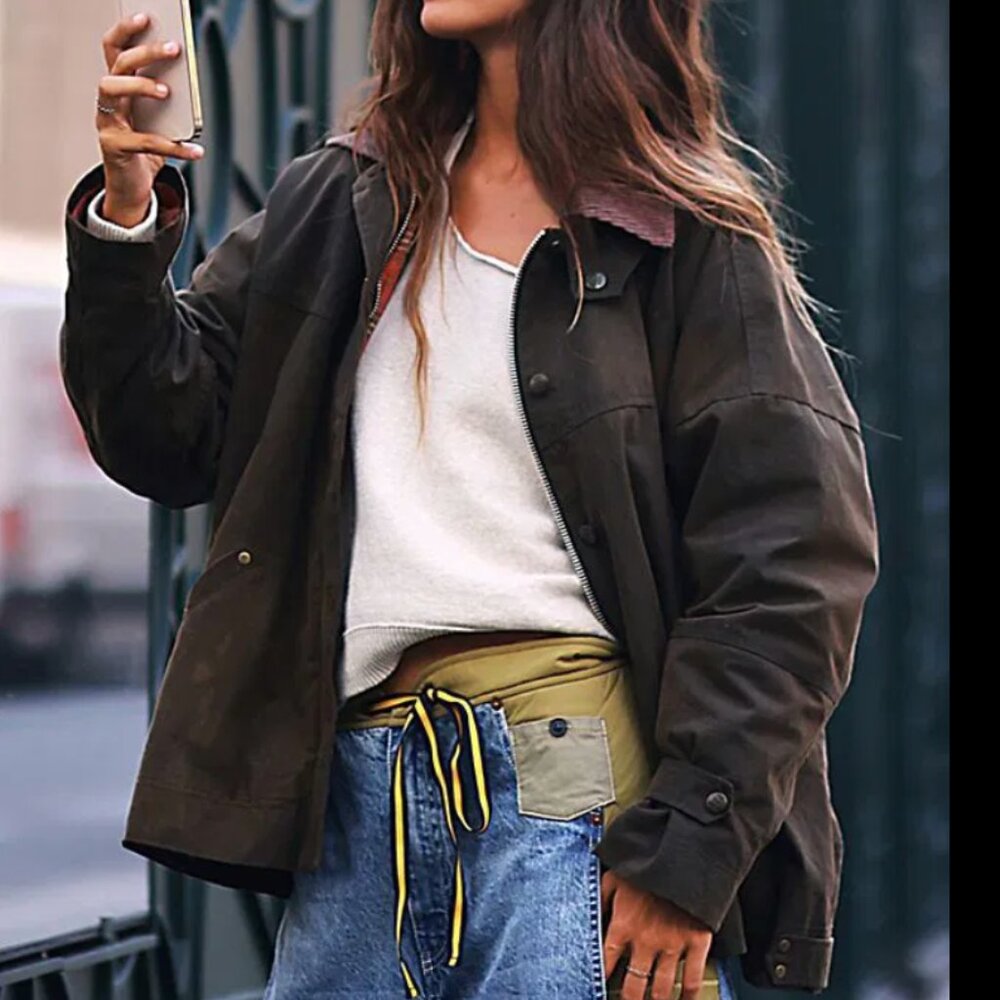 Free People We The Free Cori Waxed Jacket Olive Sz XS